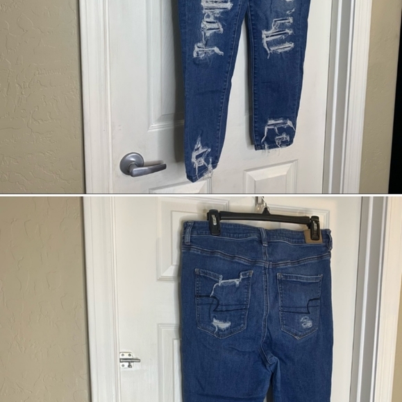 American Eagle Highest Rise Jegging Crop Distressed Jeans Size 14 - Picture 2 of 6
